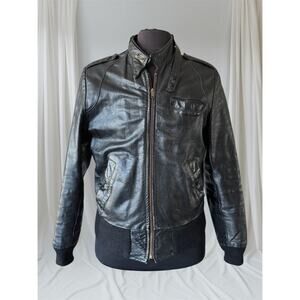 Men's Vintage Black Leather Bomber Jacket, Medium 40
